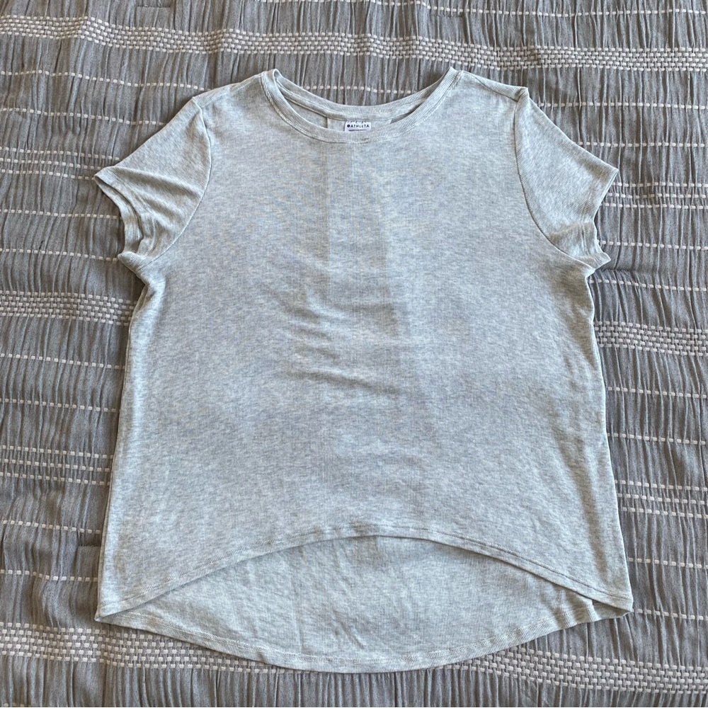 Athleta With Ease Ribbed Tee Shirt Top Heather Gray XS Athleisure Casual Soft